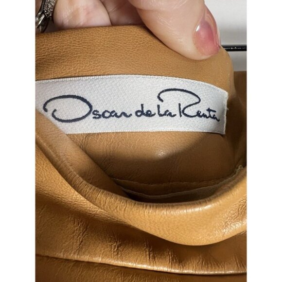 Oscar De La Renta Cognac Leather Pencil Skirt Women's Size 2 - Picture 2 of 11